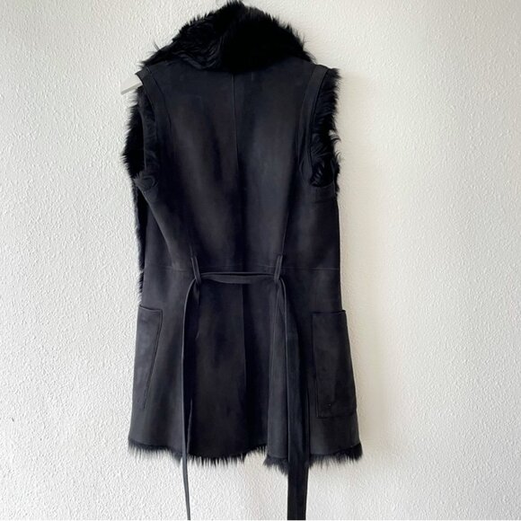 VINCE Toscana Shearling Fur Leather Reversible Black Vest XS size - Picture 6 of 13